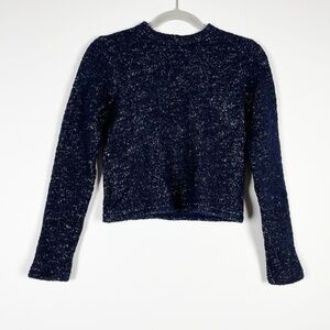 NEW Jeune Otte Jonny Wool Boucle Knit Stretch Mock Neck Pullover Sweater Navy 2
